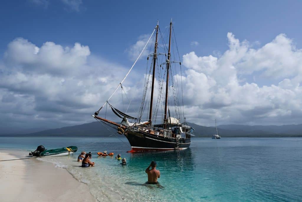 A pirate-ship like sailboat, parked at one of the 365 San Blas Islands in Panama