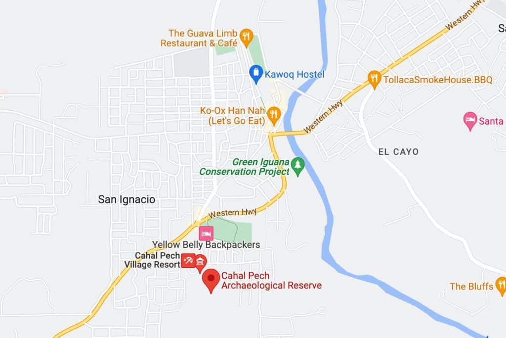 map showing where Cahal Pech ruins are located
