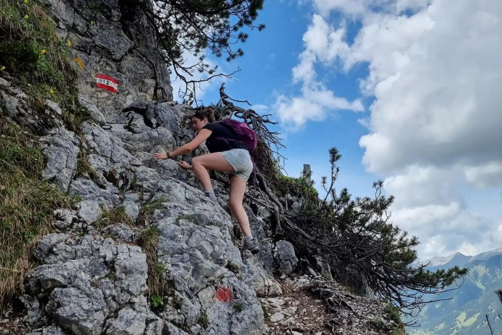 Climbing up the rock faces on the hike up to Seebensee lake
