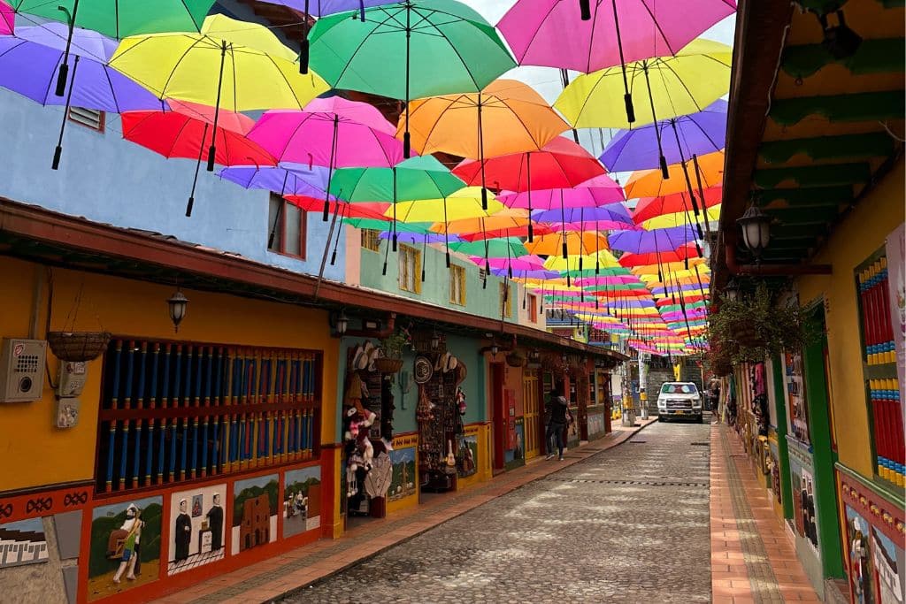 the famous colourful umbrella street of guatape