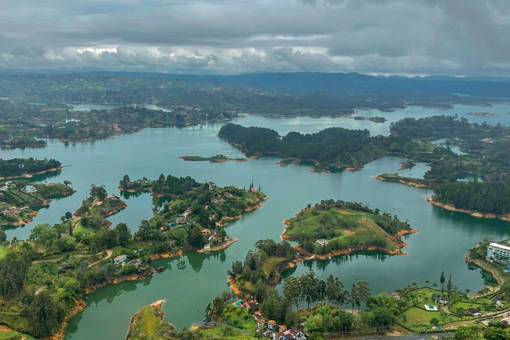 the view from guatape rock, with the 'islands' and the lake