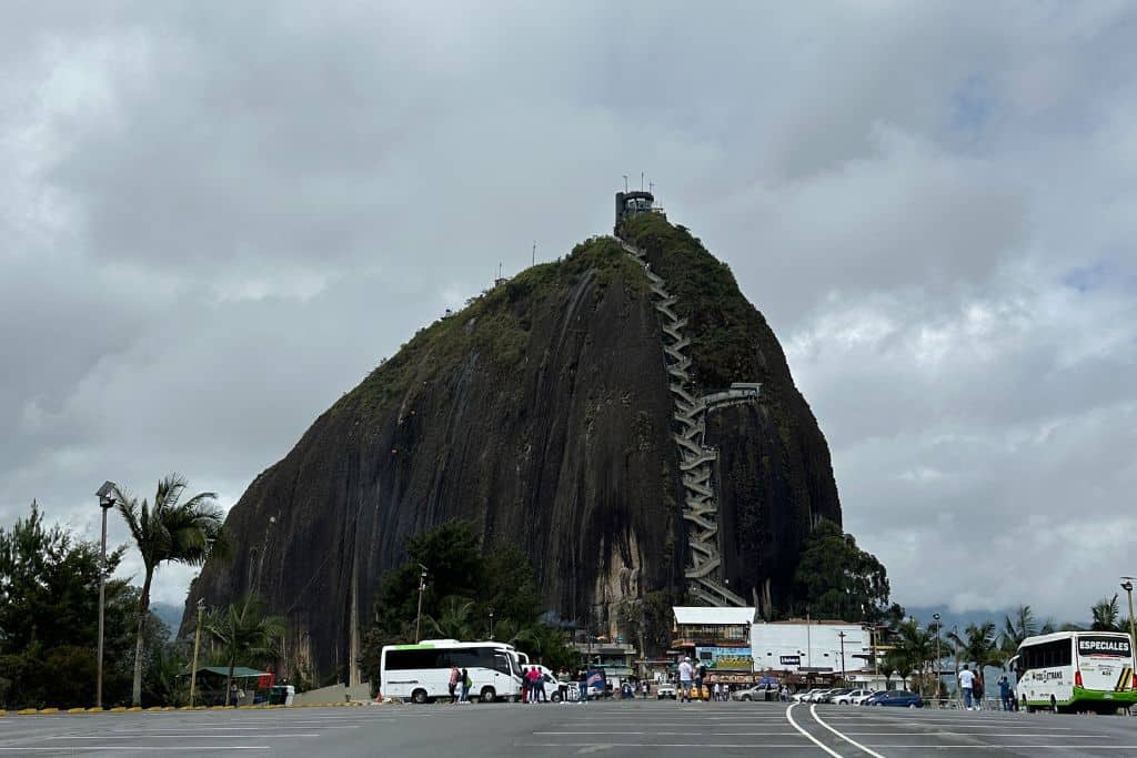 el piedra del peñol, with the 649 visible along the side, as seen from the car park