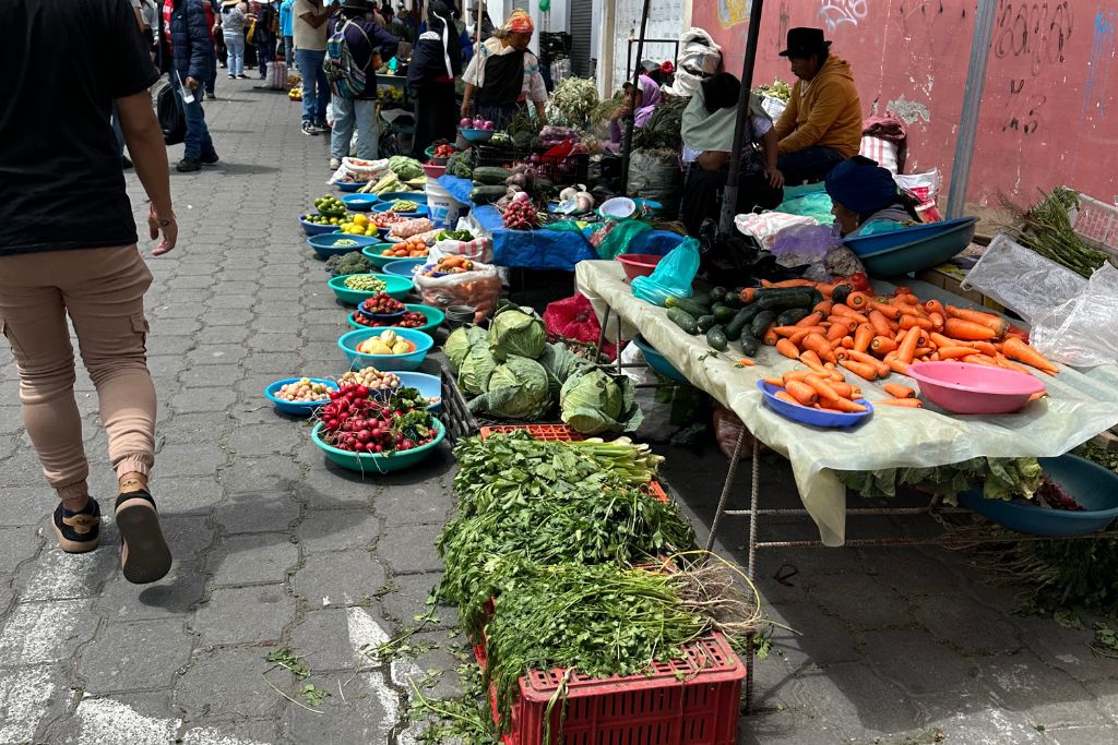 A market stall in Otavalo selling fruits and vegetables