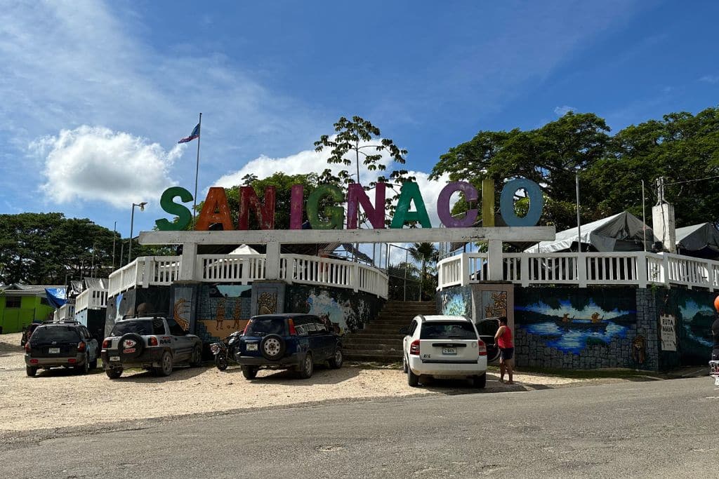 The san ignacio sign above the entrance to the market