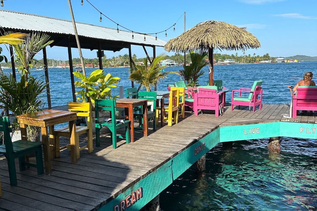 The colourful pier of La Buga restaurant