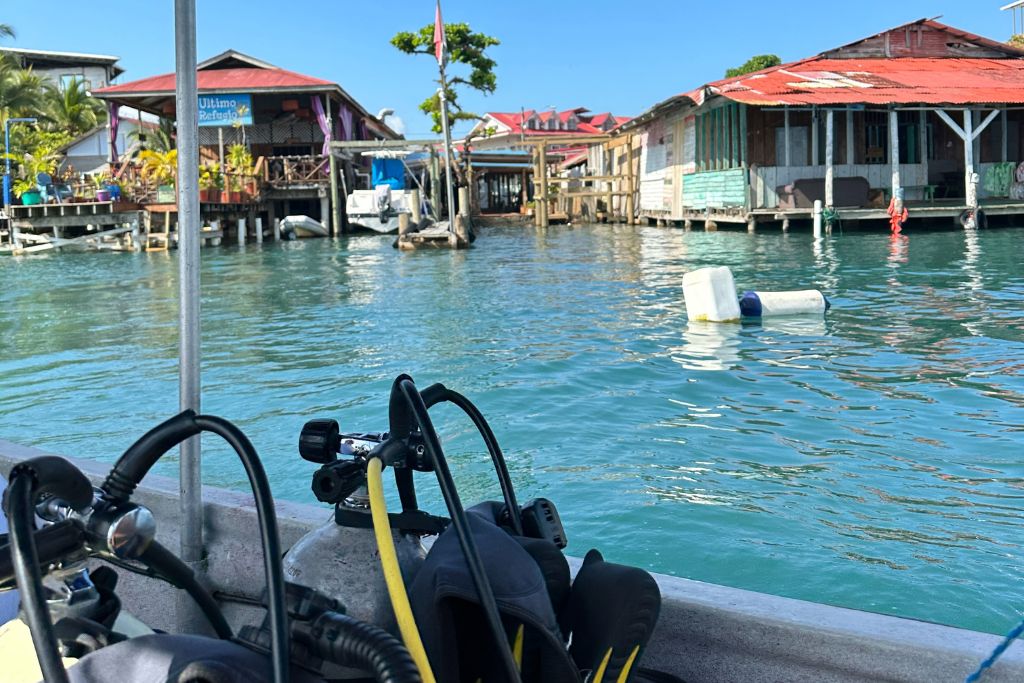a view of the wooden buildings on the sea front of Bocas Del Toro