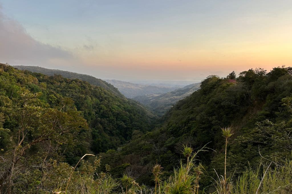 The hills of Monteverde Cloud Forest at sun set