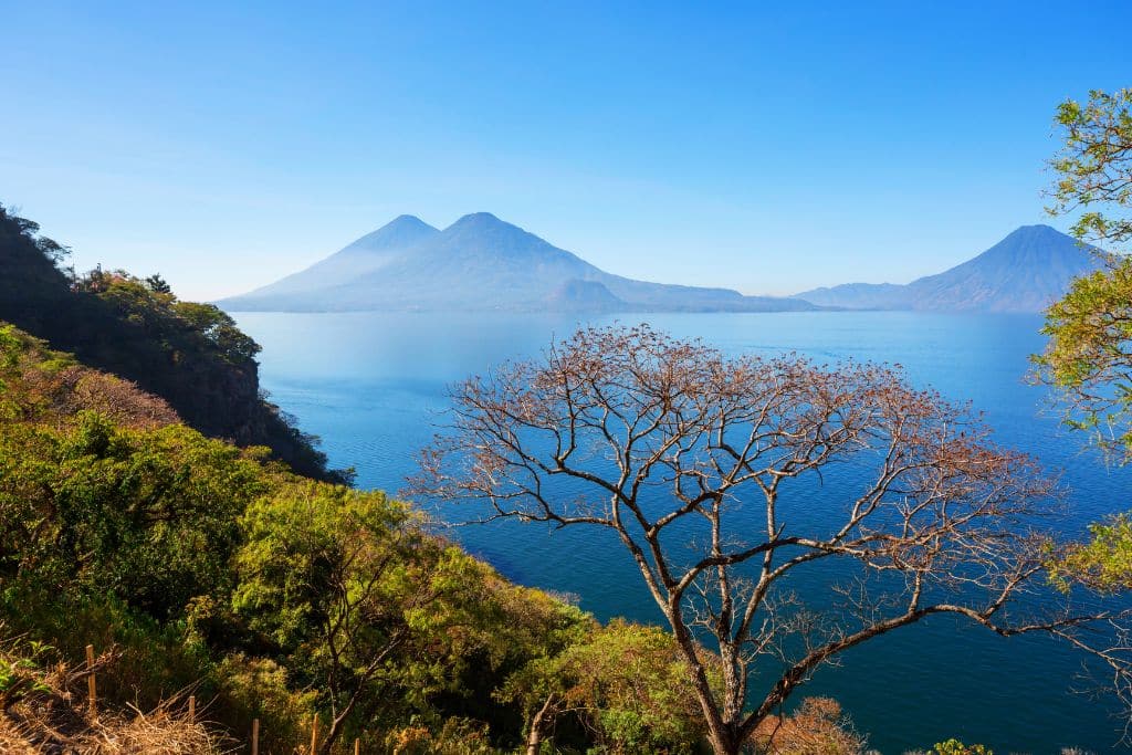 a view from one of the scenic hiking routes around lake atitlan in Guatemala